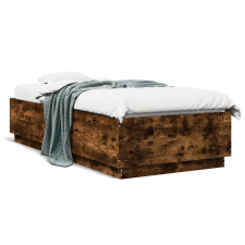 vidaXL füstös tölgyszínű szerelt fa ágykeret LED-del 90 x 200 cm ágy és ágykellék