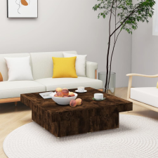 vidaXL füstös tölgyszínű szerelt fa dohányzóasztal 90x90x28 cm bútor