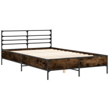 vidaXL füstös tölgyszínű szerelt fa és fém ágykeret 120 x 190 cm (3280069) ágy és ágykellék