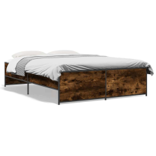 vidaXL füstös tölgyszínű szerelt fa és fém ágykeret 135 x 190 cm ágy és ágykellék
