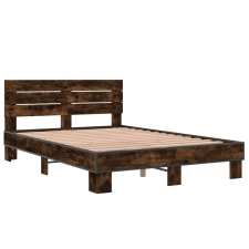 vidaXL füstös tölgyszínű szerelt fa és fém ágykeret 140 x 200 cm (3280149) ágy és ágykellék