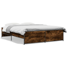vidaXL füstös tölgyszínű szerelt fa és fém ágykeret 150 x 200 cm ágy és ágykellék