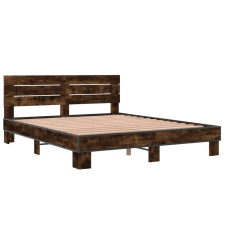 vidaXL füstös tölgyszínű szerelt fa és fém ágykeret 150 x 200 cm (3280144) ágy és ágykellék