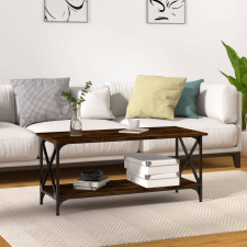 vidaXL füstös tölgyszínű szerelt fa és vas dohányzóasztal 100x45x45 cm bútor