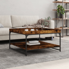 vidaXL füstös tölgyszínű szerelt fa és vas dohányzóasztal 80x80x45 cm bútor