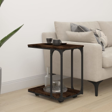vidaXL füstös tölgyszínű szerelt fa kisasztal kerekekkel 50x35x55,5 cm bútor