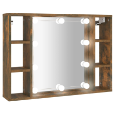 vidaXL füstös tölgyszínű tükrös szekrény LED-ekkel 76 x 15 x 55 cm (820445) fürdőszoba bútor