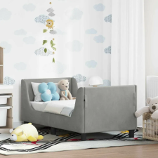 vidaXL Gyerekágy keret fejtámlával Világosszürke 70 x 140 cm Bársony gyermekágy