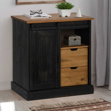 vidaXL HALDEN fekete tömör fa komód tolóajtós 80x40x80 cm bútor
