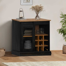 vidaXL HALDEN fekete tömör fa komód tolóajtós 80x40x80 cm bútor