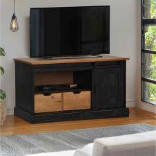 vidaXL HALDEN fekete tömör fa TV szekrény tolóajtóval 110x40x60 cm bútor