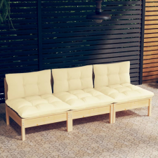 vidaXL háromszemélyes tömör fenyőfa kerti kanapé krémszínű párnákkal kerti bútor