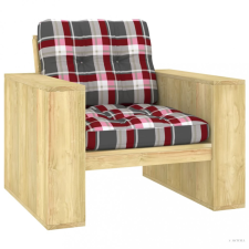 vidaXL impregnált fenyőfa kerti szék piros kockás párnákkal kerti bútor