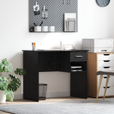 vidaXL Íróasztal Tárolóval Fekete Tölgy 90x49.5x75 cm Rétegelt fa íróasztal