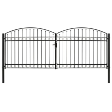 vidaXL ívelt tetejű kétajtós fekete acél kerítéskapu 400 x 175 cm kerti dekoráció