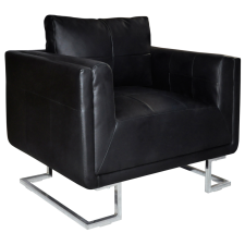 vidaXL Jó Minőségű Luxus Fekete Bőr Kocka Fotel Krómozott Lábakkal bútor