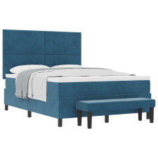 vidaXL Kárpitozott Ágyáva Matrac és Pad Sötétkék 140x200 cm Velúr (3344520) ágy és ágykellék