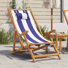 vidaXL kék és fehér eukaliptuszfa és szövet összecsukható strandszék bútor