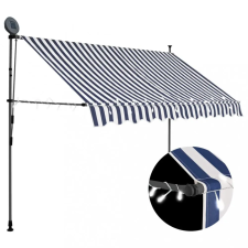 vidaXL Kék és fehér kézzel kihúzható LED-es napellenző 250 cm kerti bútor
