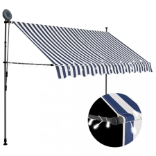 vidaXL Kék és fehér kézzel kihúzható LED-es napellenző 300 cm kerti bútor