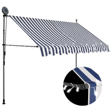 vidaXL kék és fehér kézzel kihúzható LED-es napellenző 300 cm kerti bútor