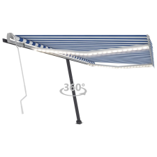 vidaXL kék és fehér kézzel kihúzható LED-es napellenző 400 x 350 cm kerti bútor
