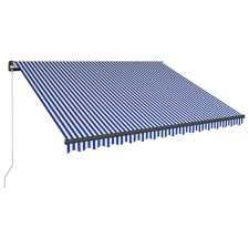 vidaXL kék és fehér kézzel kihúzható LED-es napellenző 450 x 300 cm kerti bútor