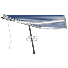 vidaXL Kék és fehér kézzel kihúzható LED-es napellenző 450 x 350 cm kerti bútor