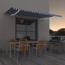 vidaXL kék és fehér kézzel kihúzható LED-es napellenző 500 x 350 cm kerti bútor