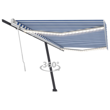 vidaXL kék és fehér kézzel kihúzható LED-es napellenző 500 x 350 cm kerti bútor
