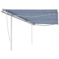 vidaXL kék és fehér kézzel kihúzható napellenző póznákkal 6 x 3 m kerti bútor