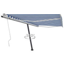vidaXL kék és fehér kézzel kihúzható póznás napellenző 450 x 300 cm kerti bútor