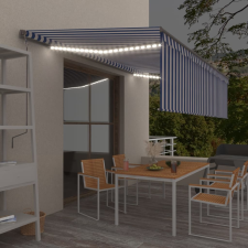 vidaXL kék és fehér LED-es kézzel kihúzható napellenző redőnnyel 5x3 m kerti bútor