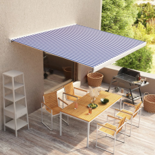 vidaXL kék és fehér motorizált, kazettás napellenző 350 x 250 cm kerti bútor