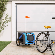 vidaXL kék és szürke szövet és vas kutyaszállító kerékpár utánfutó szállítóbox, fekhely kutyáknak
