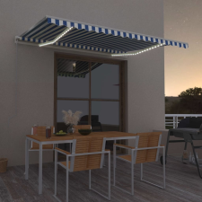 vidaXL kék-fehér automata szélérzékelős és LED-es napellenző 450x300cm kerti bútor