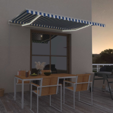 vidaXL kék-fehér automata szélérzékelős és LED-es napellenző 450x350cm kerti bútor