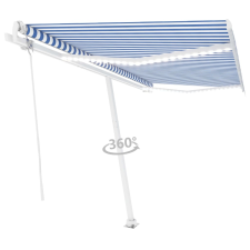 vidaXL kék-fehér automata szélérzékelős és LED-es napellenző 450x350cm kerti bútor