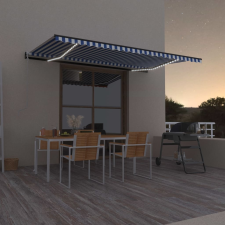 vidaXL kék-fehér automata szélérzékelős és LED-es napellenző 500x300cm kerti bútor