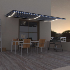 vidaXL Kék-fehér automata szélérzékelős és LED-es napellenző 600x300cm (3069171) kerti bútor