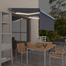 vidaXL kék-fehér kézzel kihúzható LED-es napellenző redőnnyel 3x2,5 m kerti bútor