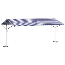 vidaXL kék-fehér szövet és acél szabadon álló napellenző 600 x 300 cm kerti bútor
