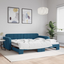 vidaXL kék kihúzható bársony heverő 90 x 200 cm ágy és ágykellék