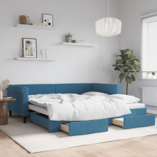 vidaXL kék kihúzható bársony heverő fiókkal 100 x 200 cm ágy és ágykellék
