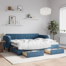 vidaXL kék kihúzható bársony heverő fiókkal 90 x 200 cm ágy és ágykellék
