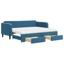 vidaXL kék kihúzható bársony heverő fiókkal 90 x 200 cm (3197134) ágy és ágykellék