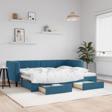 vidaXL kék kihúzható bársony heverő fiókokkal 80 x 200 cm ágy és ágykellék