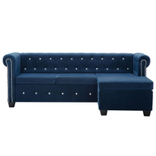 vidaXL kék L-alakú bársony Chesterfield kanapé 199 x 142 x 72 cm (247142) bútor