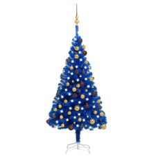 vidaXL kék PVC műkarácsonyfa LED-fényekkel és gömbszettel 120 cm (3077507) műfenyő