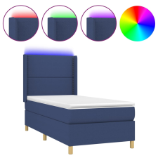 vidaXL kék szövet rugós és LED-es ágy matraccal 100x200 cm (3138779) ágy és ágykellék